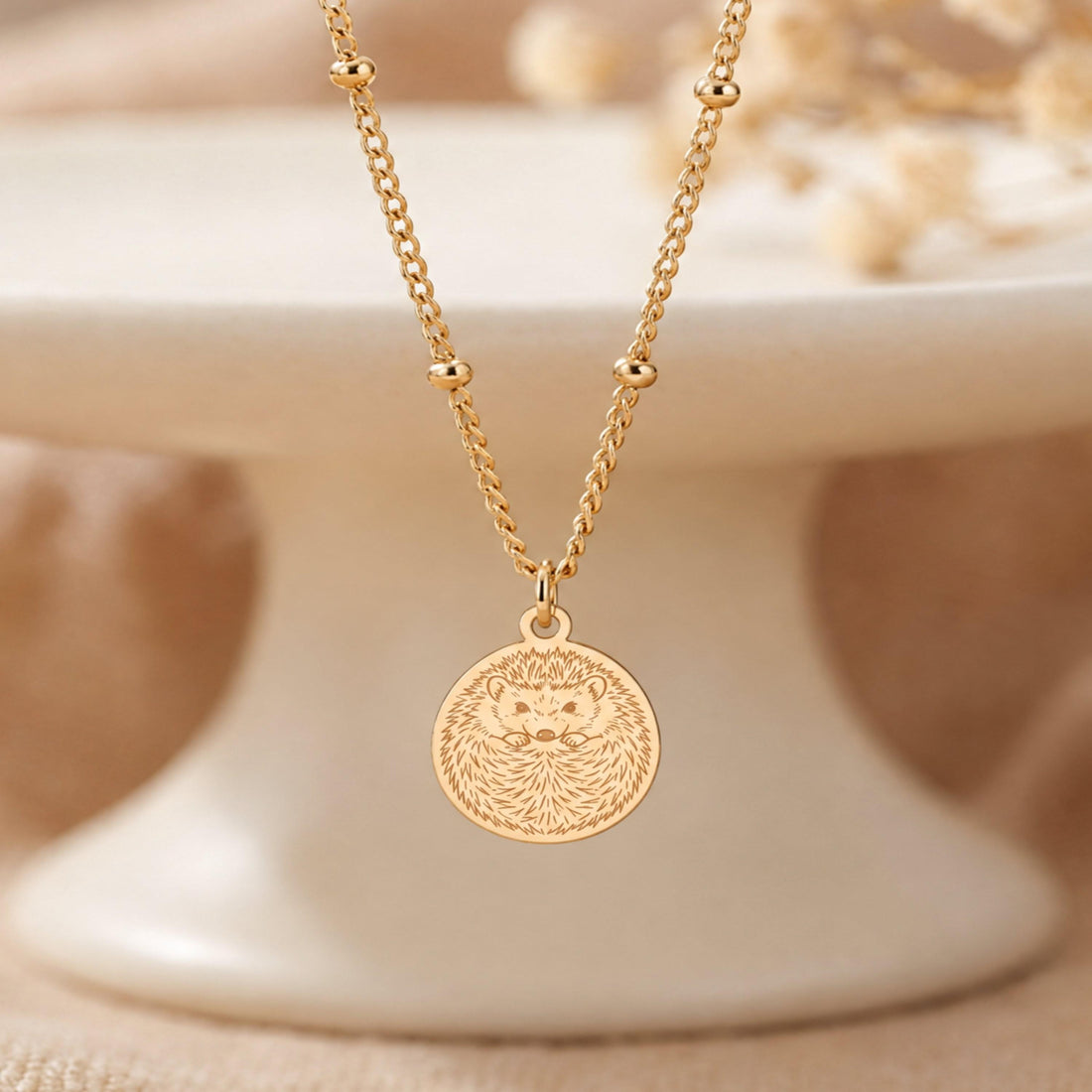 Curled Hedgehog Charm Necklace