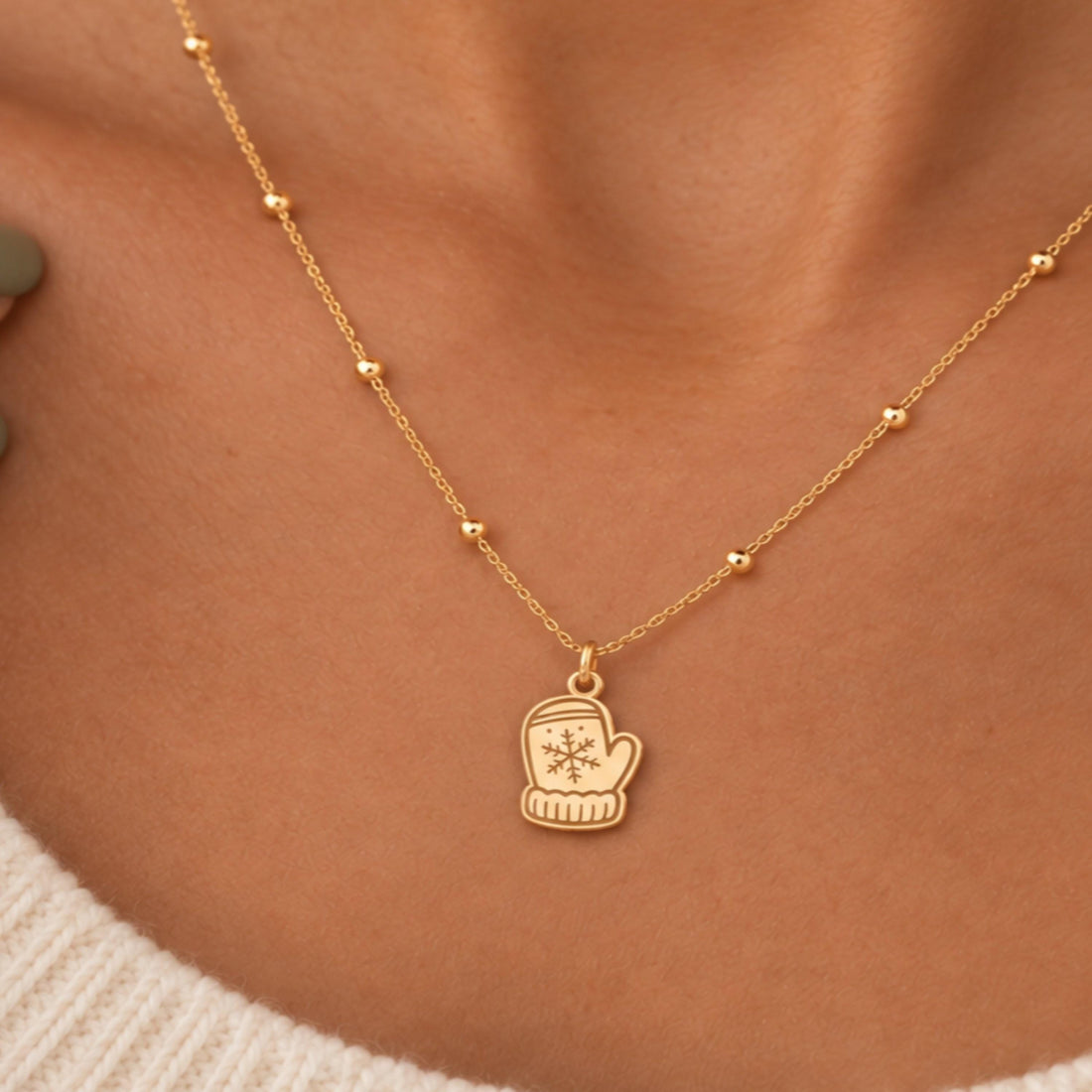 Mitten Snowflake Charm Necklace