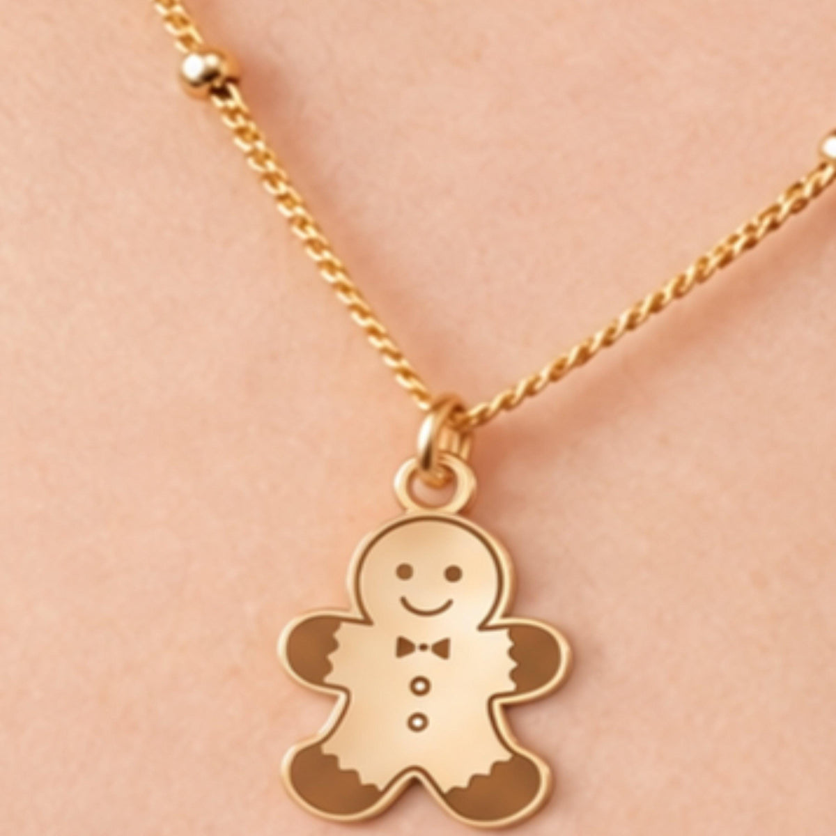 Gingerbread Man Ball Chain Charm Necklace