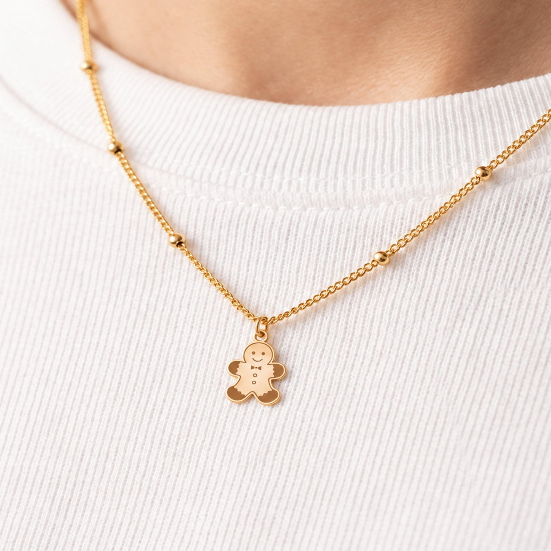 Gingerbread Man Ball Chain Charm Necklace