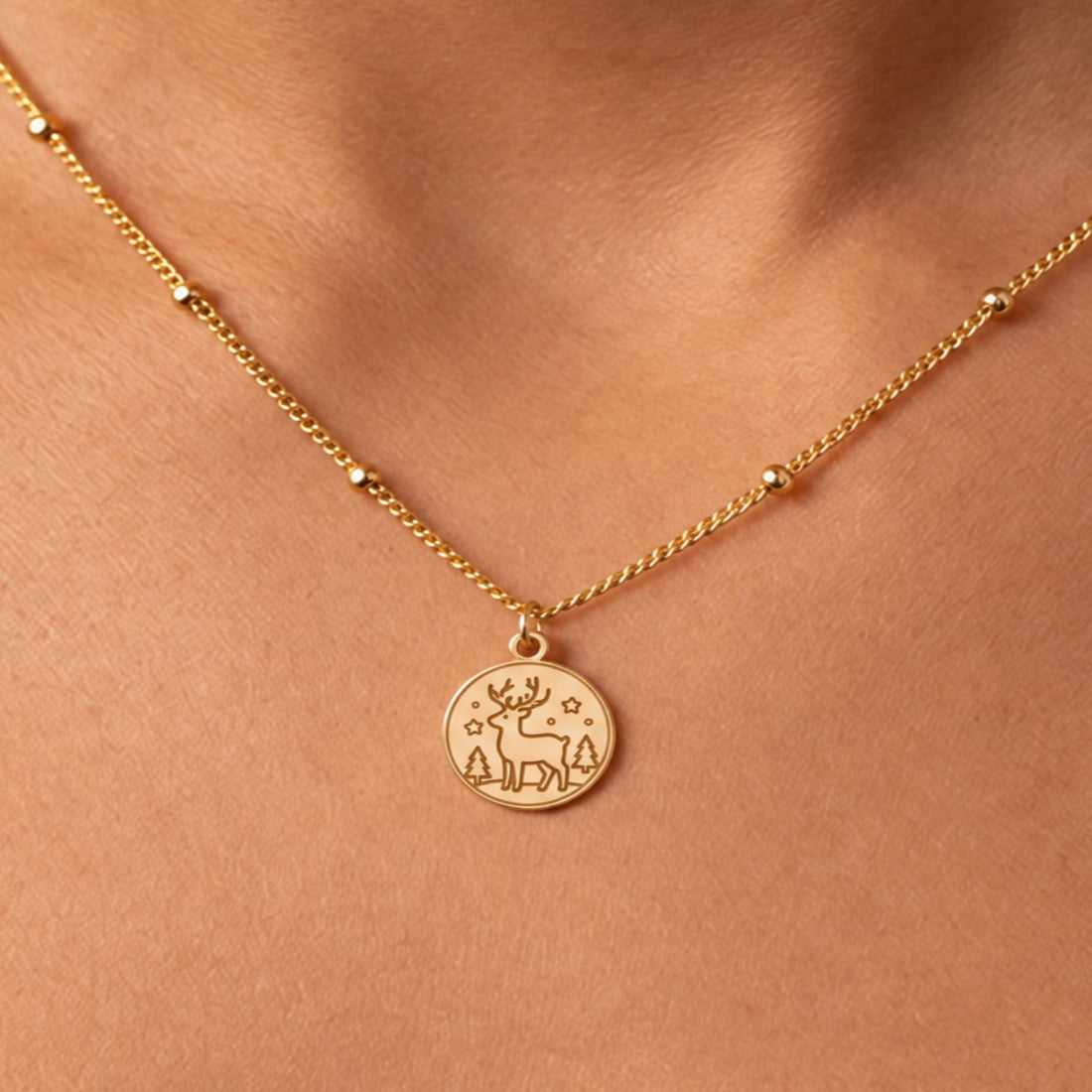 Antlered Deer Ball Chain Charm Necklace