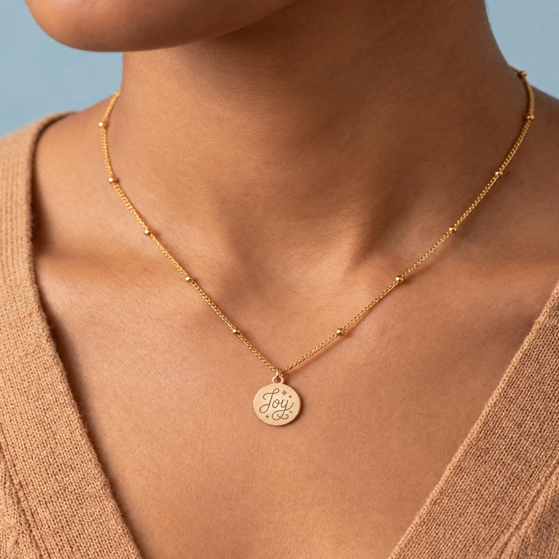 Joy Medallion Beady Chain Charm Necklace