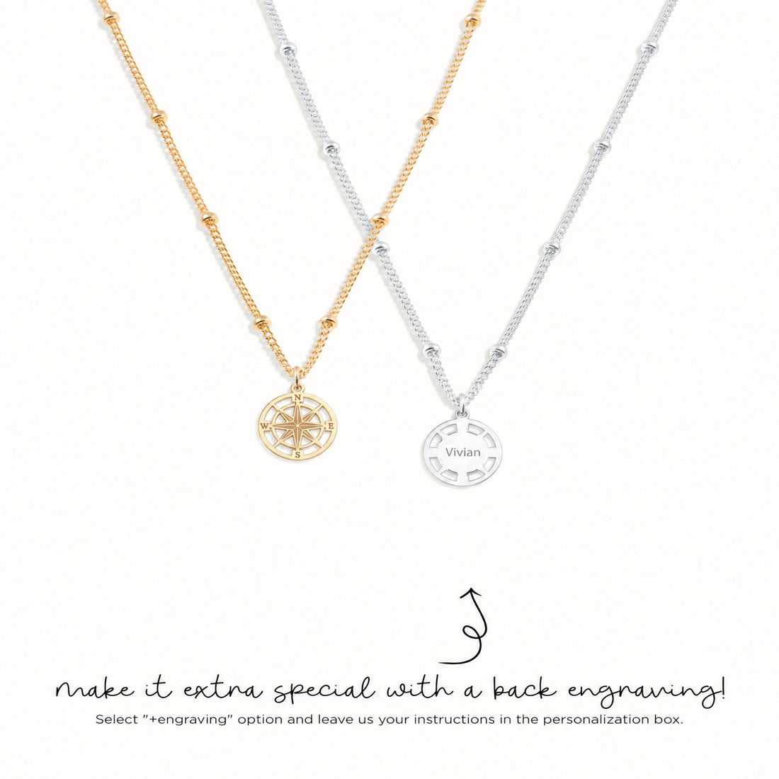 Compass Rose Ball Chain Charm Necklace