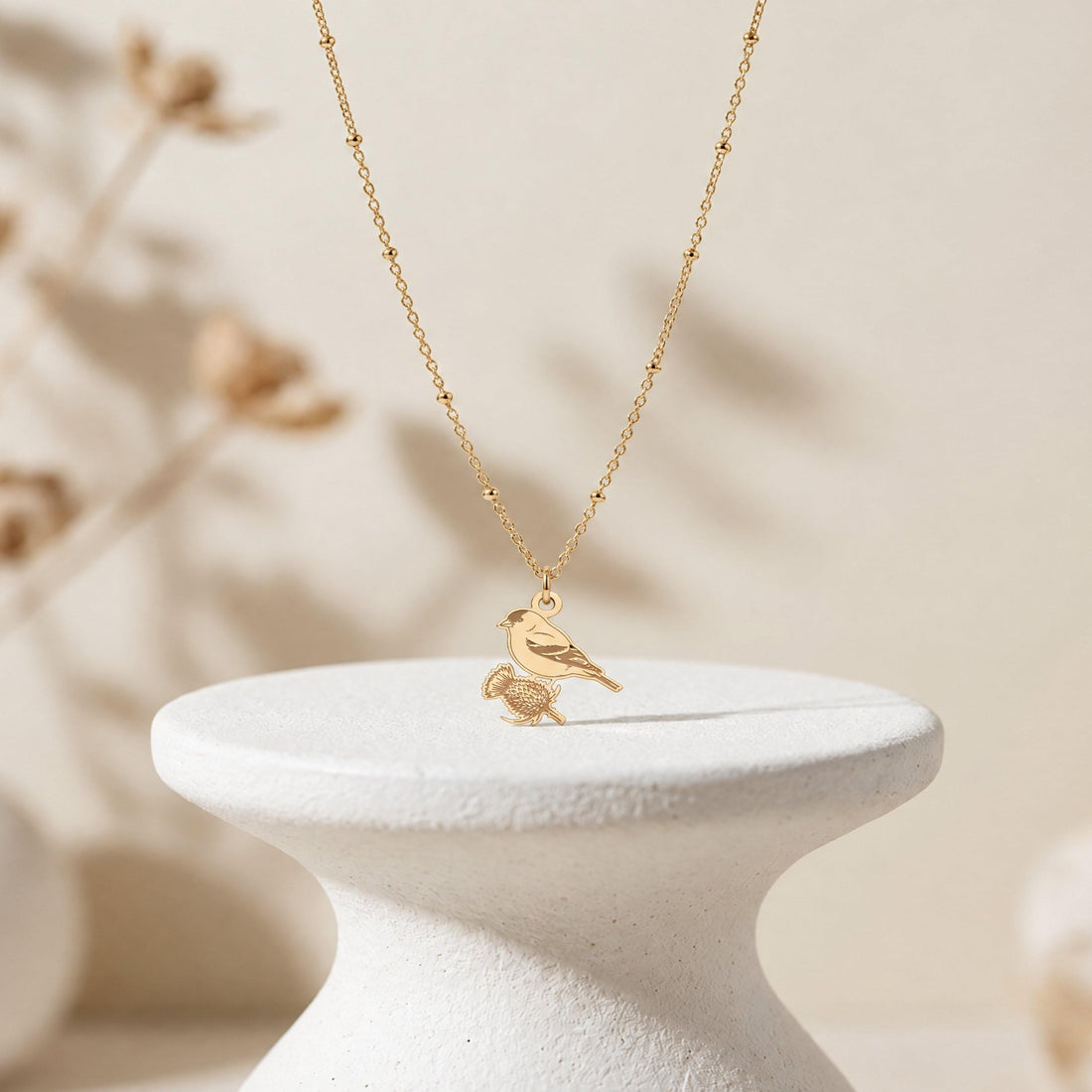 Bird Thistle Charm Necklace
