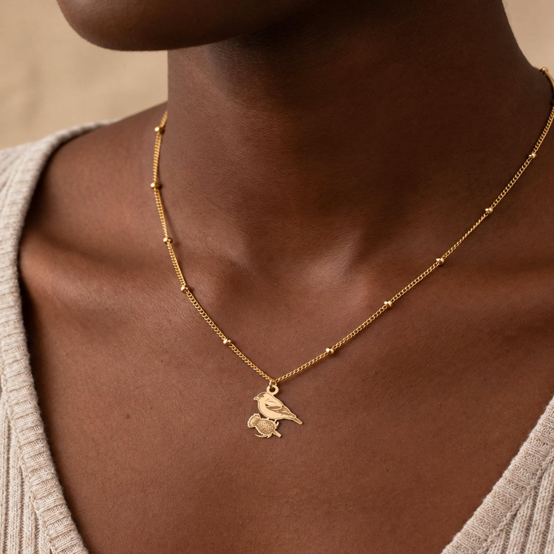 Bird Thistle Charm Necklace