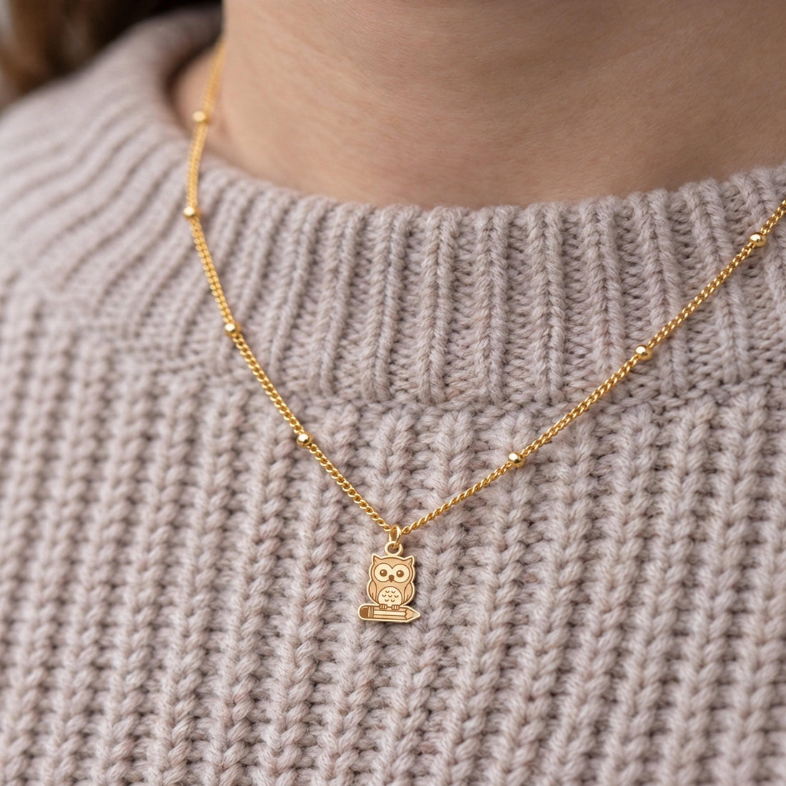 Owl on Pencil Charm Necklace