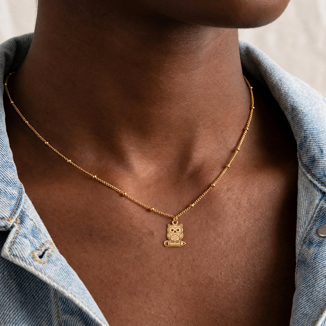 Owl on Pencil Charm Necklace