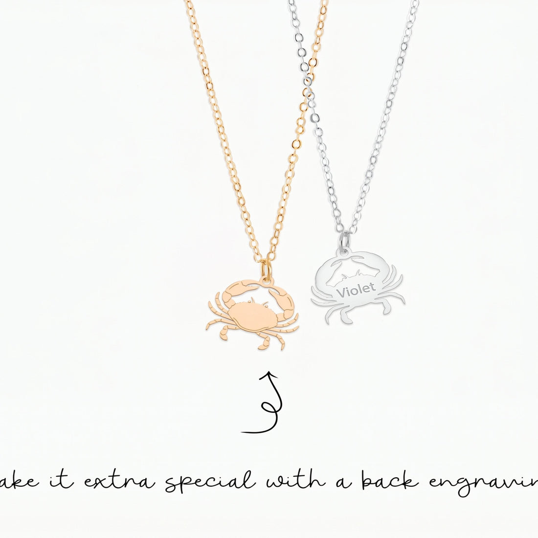 Crab Charm Necklace With Raised Claws