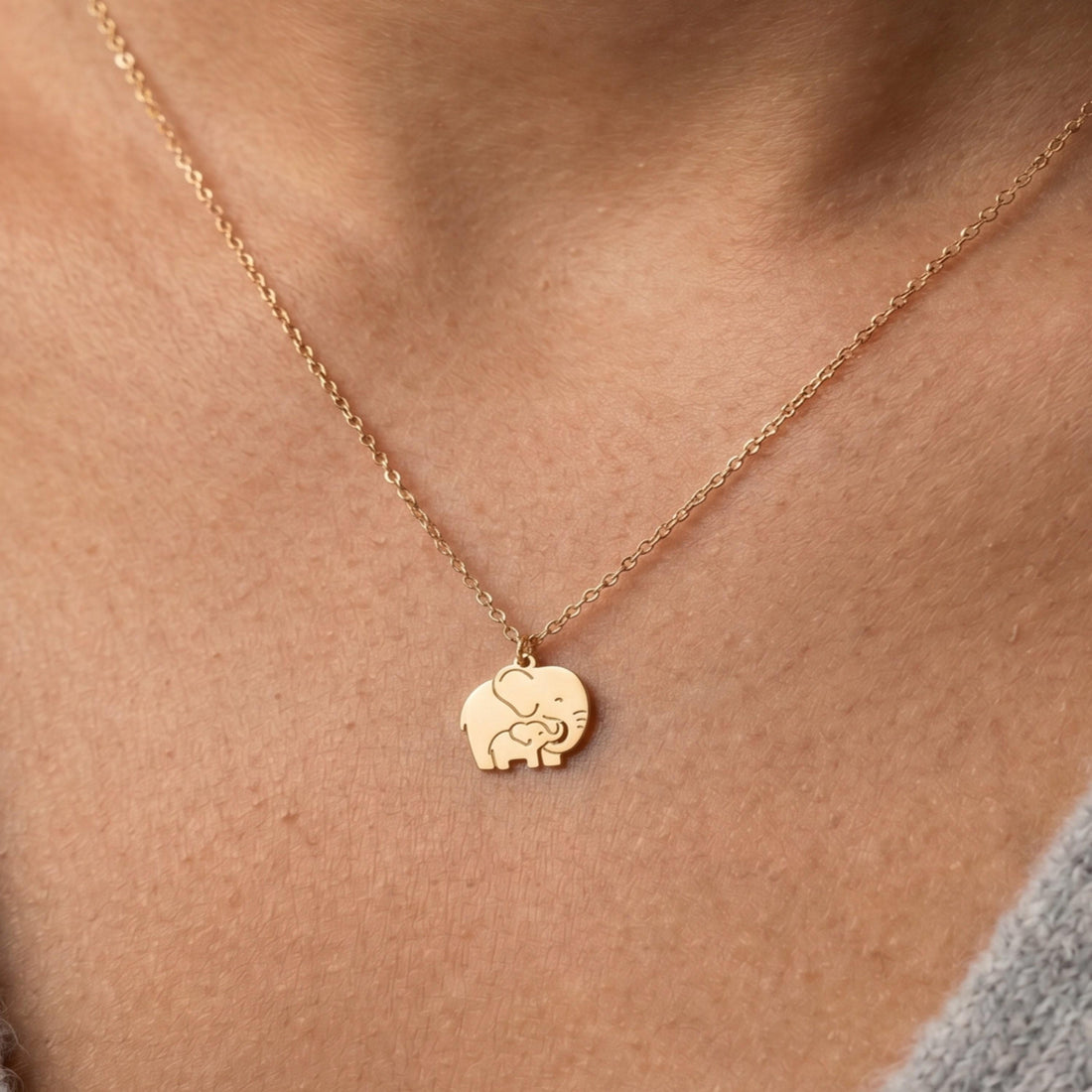 Elephant and Baby Charm Necklace