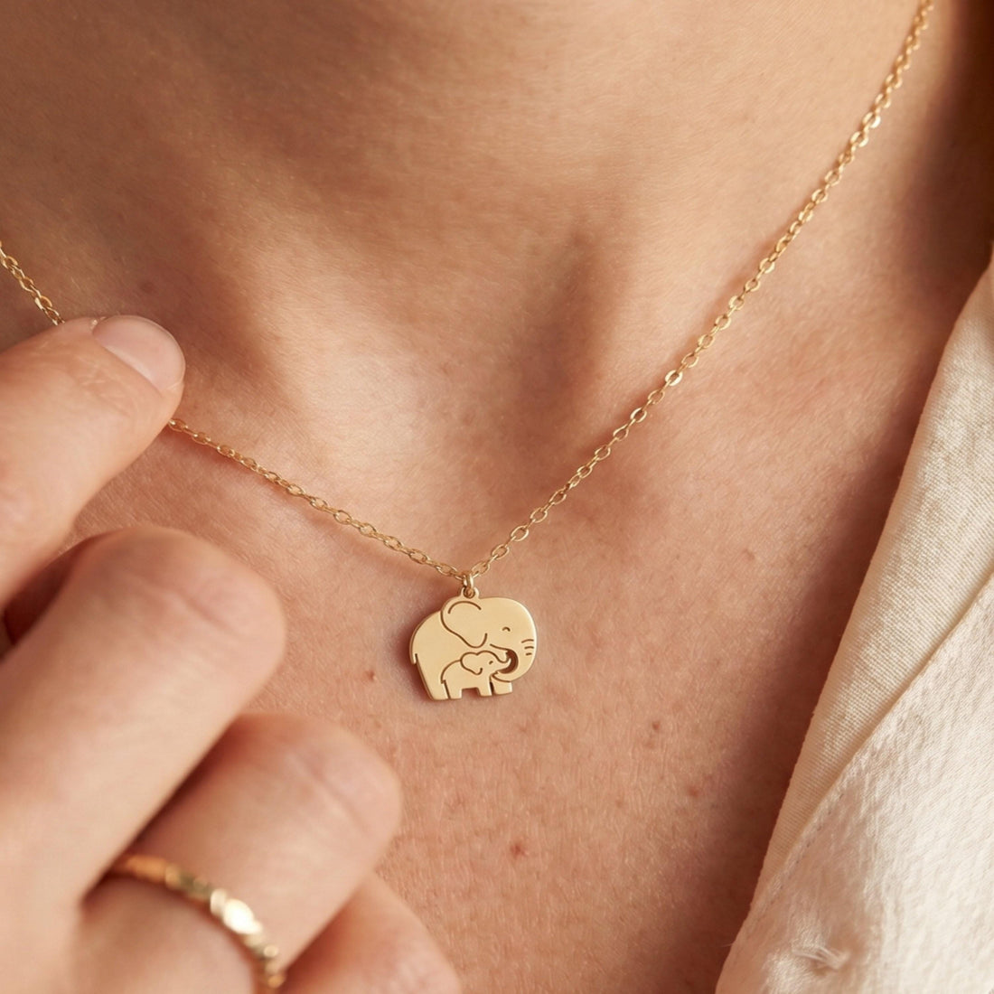 Elephant and Baby Charm Necklace