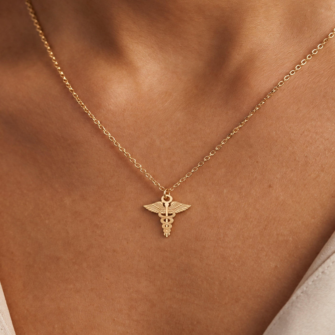 Caduceus Symbol Charm Necklace