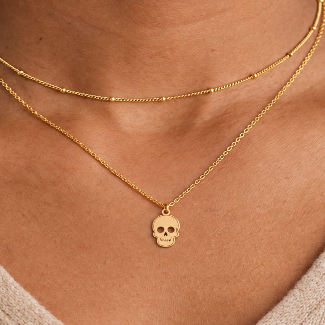 Human Skull Charm Necklace