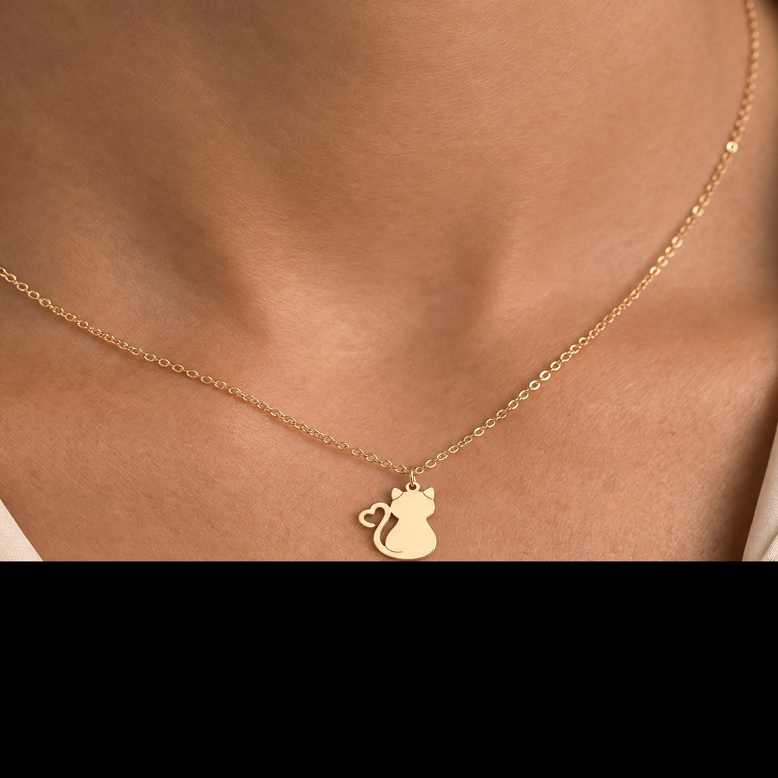 Heart Tail Cat Charm Necklace