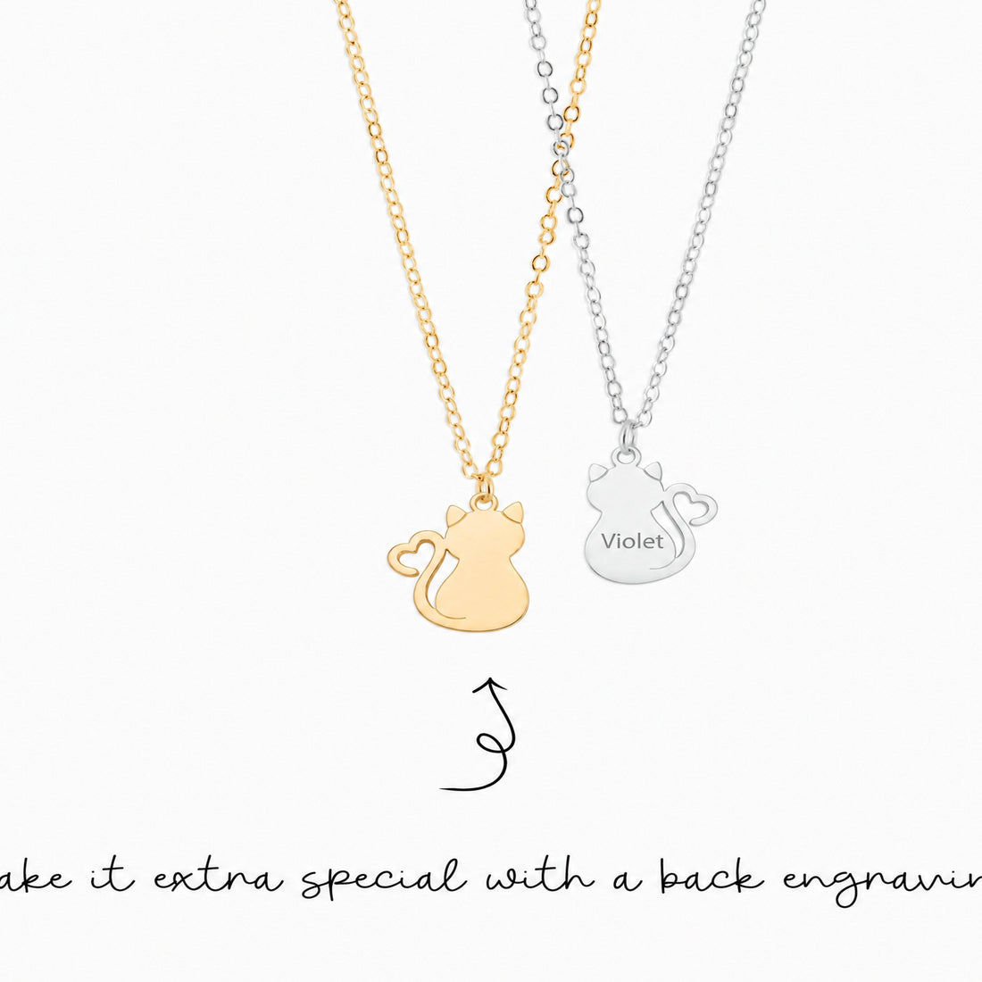 Heart Tail Cat Charm Necklace