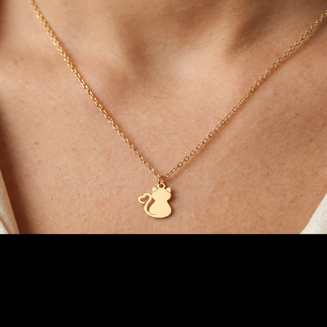Heart Tail Cat Charm Necklace
