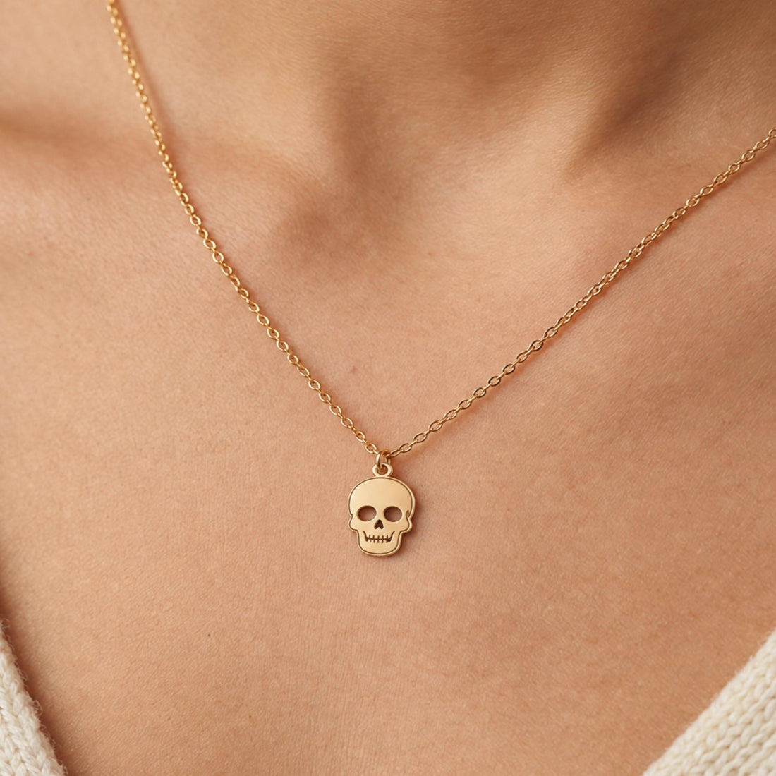 Human Skull Charm Necklace