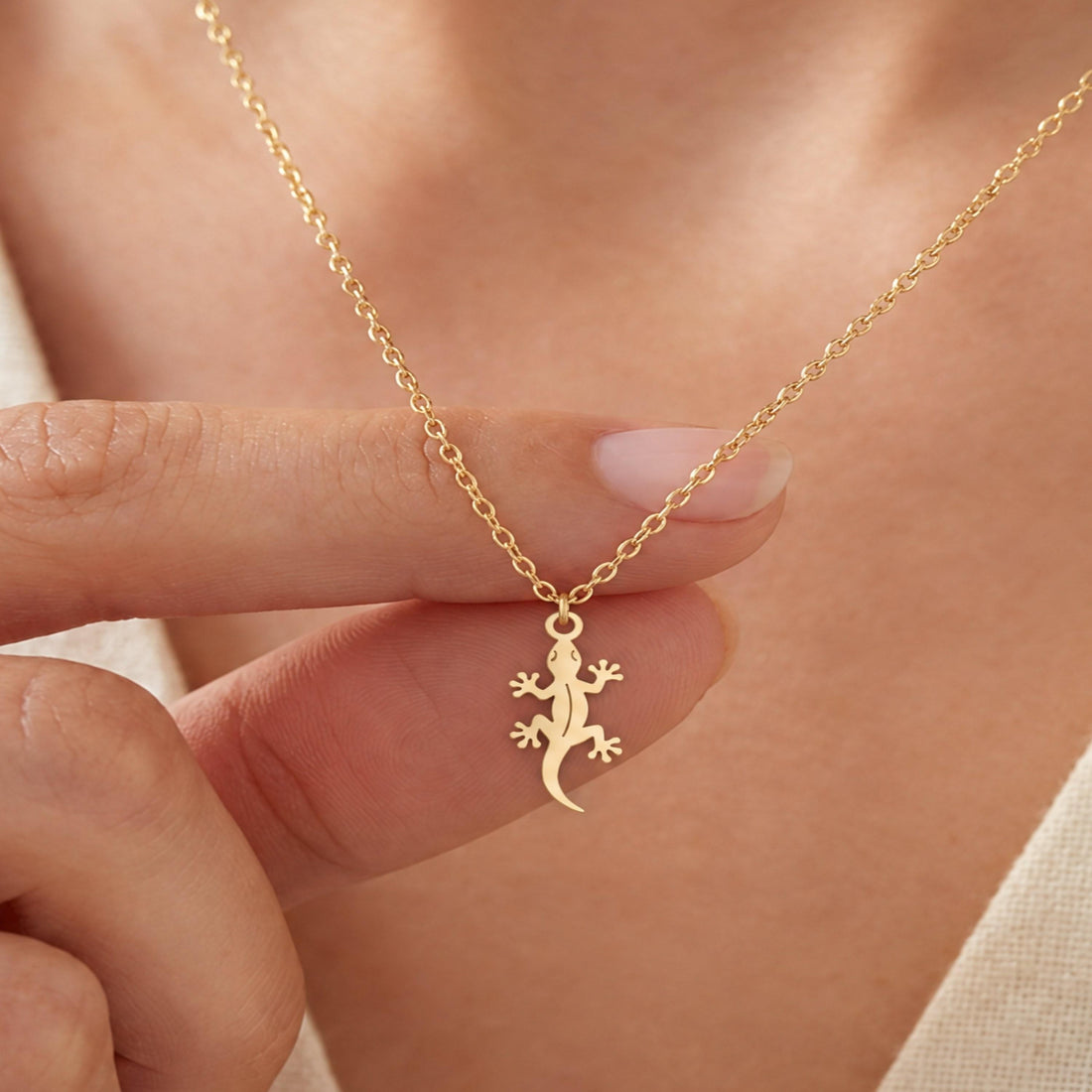 Gecko Lizard Charm Necklace