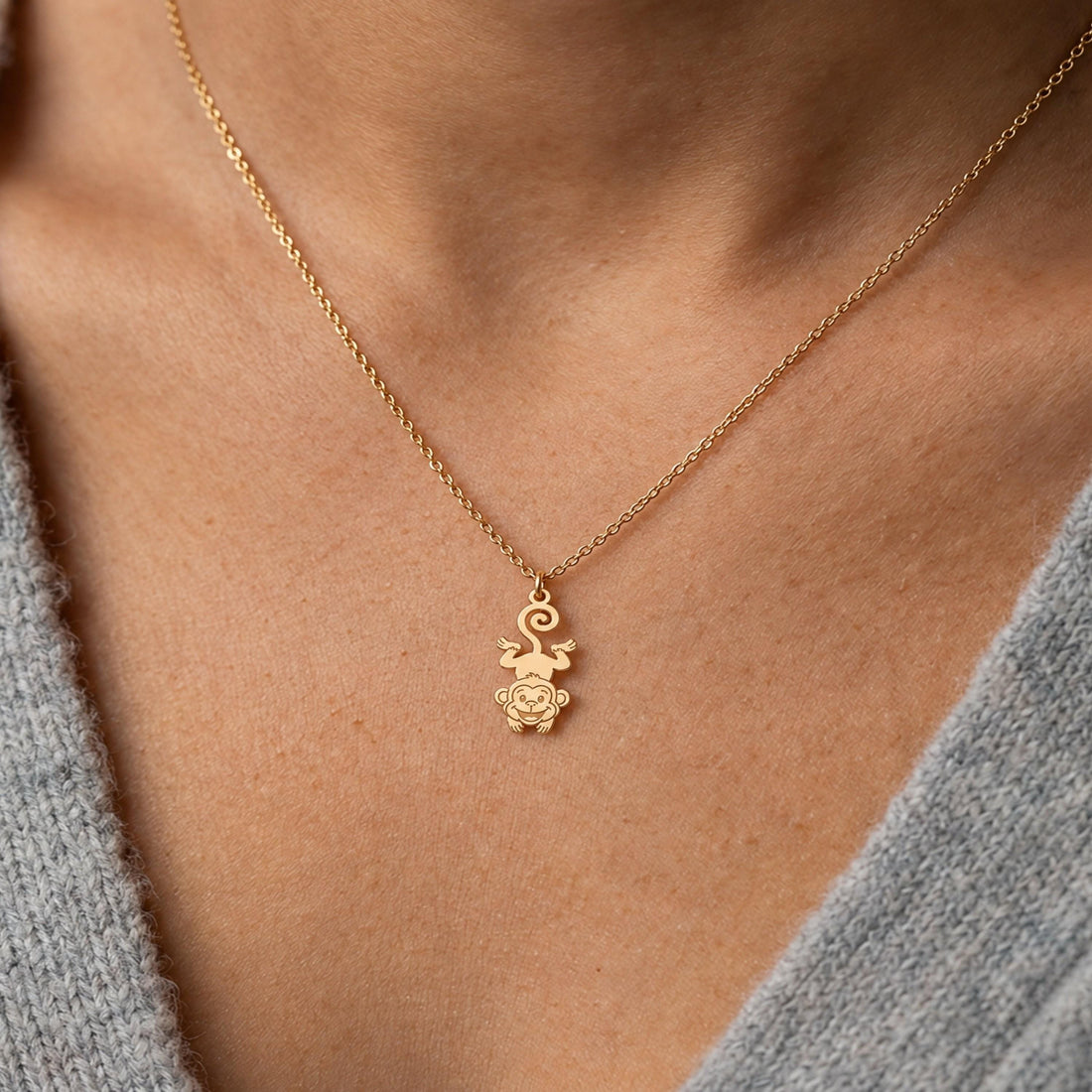 Hanging Monkey Charm Necklace