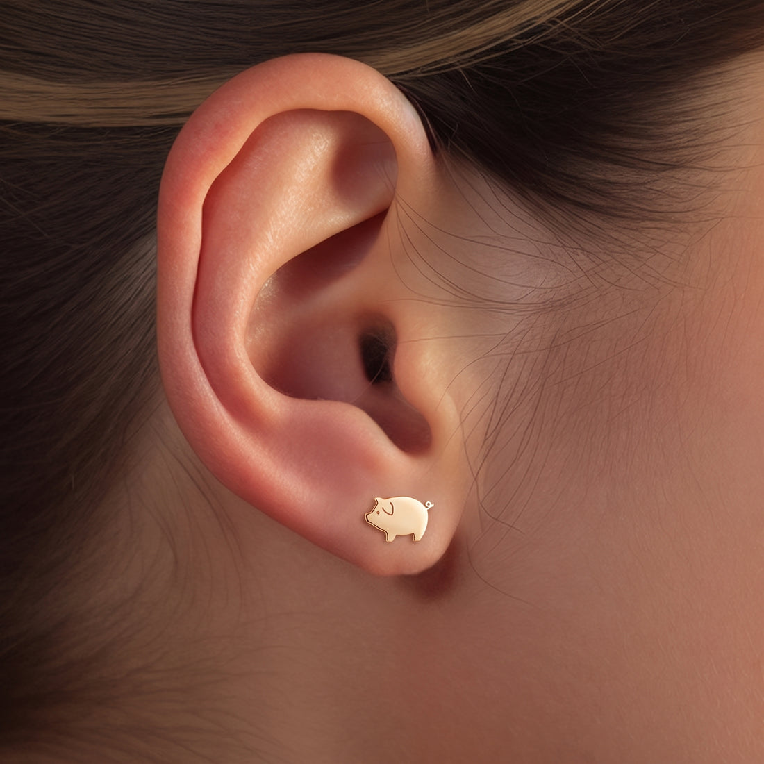 Curled Pig Stud Earrings