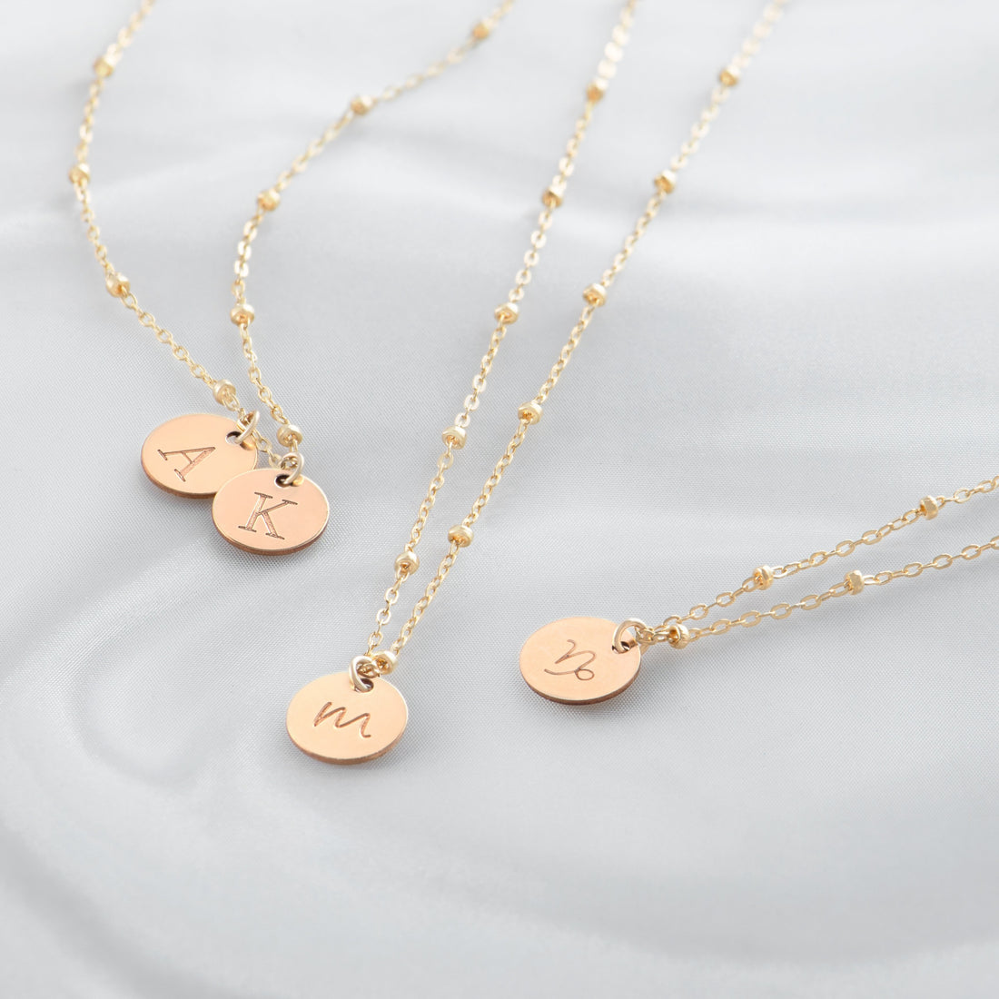 Personalized Initial Disc Beady Necklace