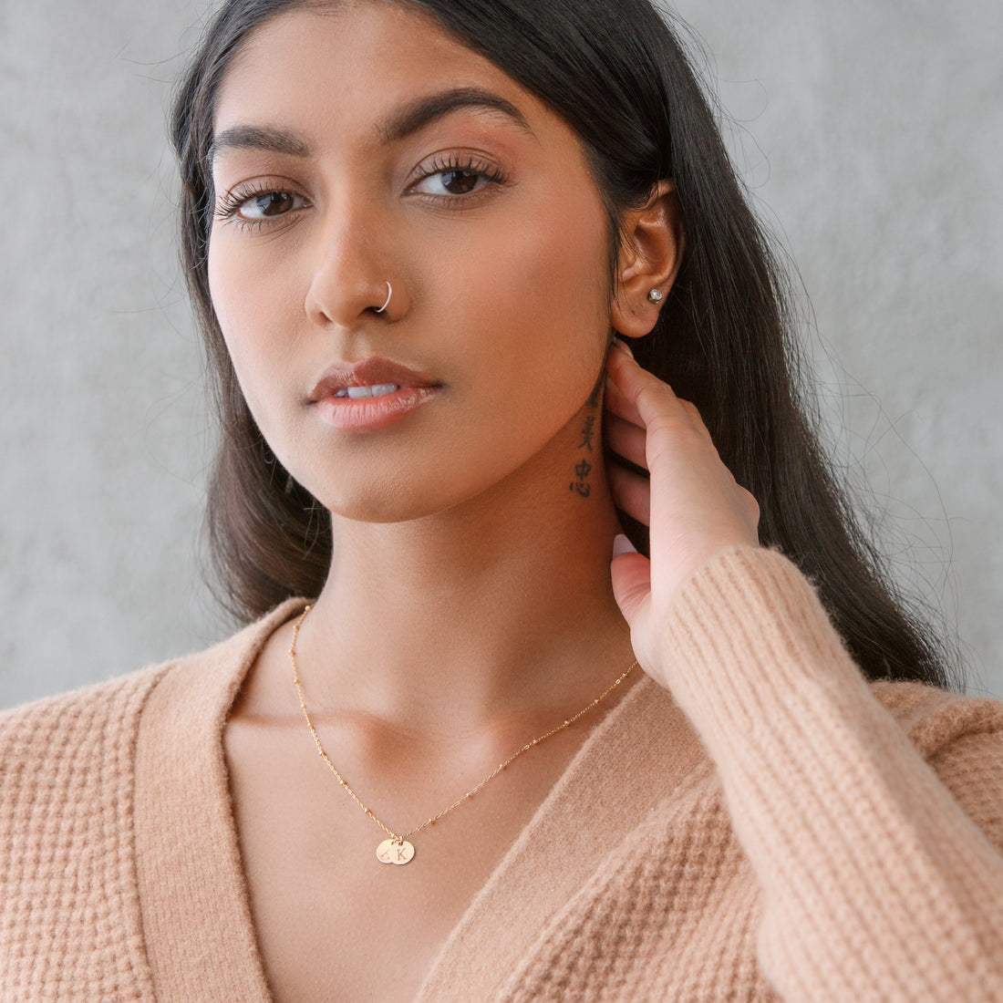 Personalized Initial Disc Beady Necklace