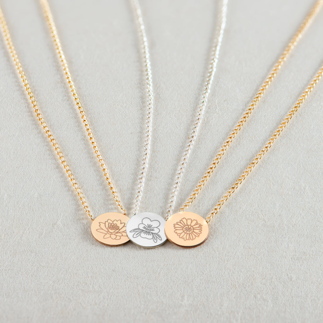 Birth Flower Disc Necklace