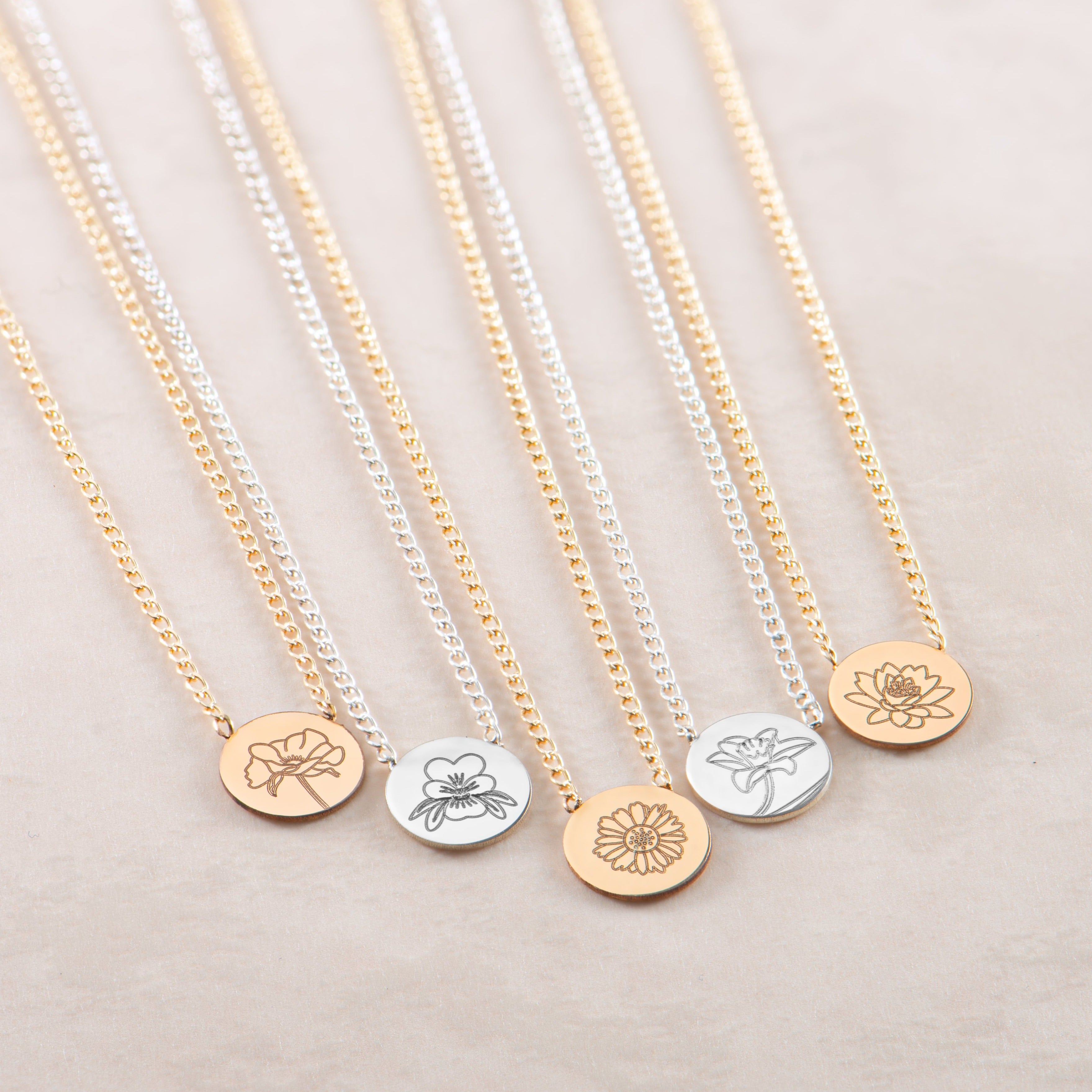 Birth Flower Disc Necklace
