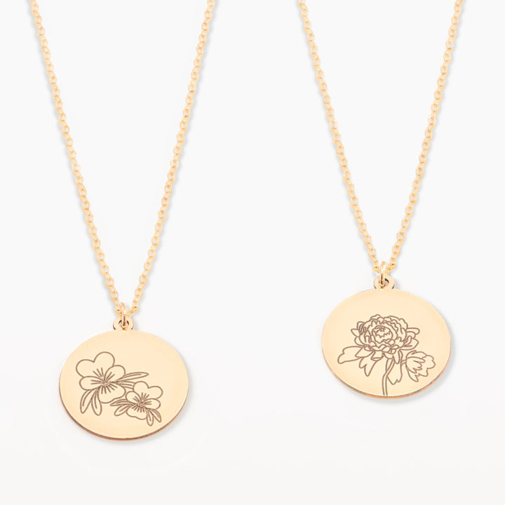 Birth Flower Disc Necklace