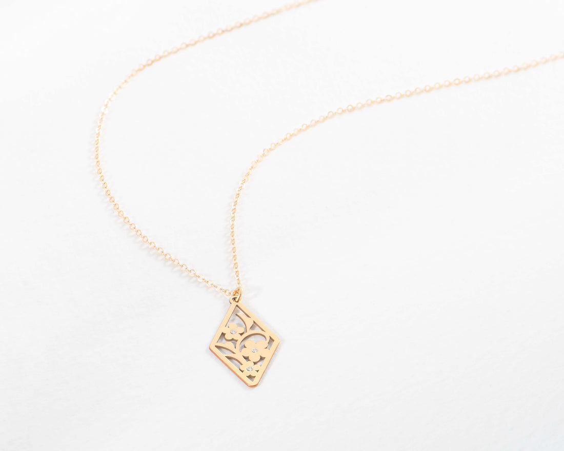 Floral Diamond Cutout Charm Necklace