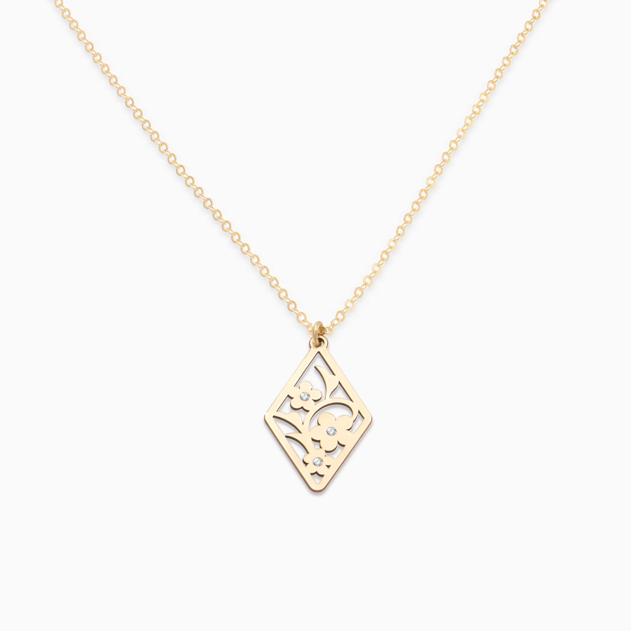 Floral Diamond Cutout Charm Necklace