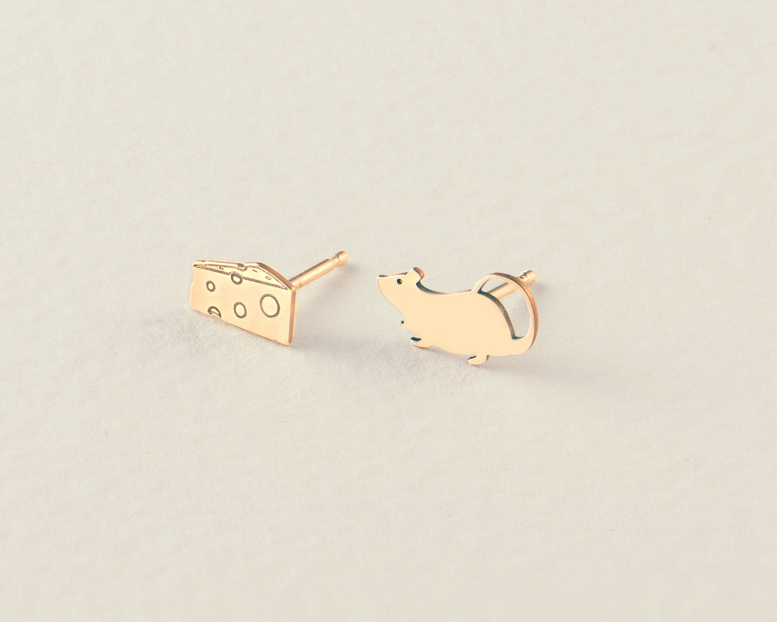 Mouse And Cheese Stud Earrings