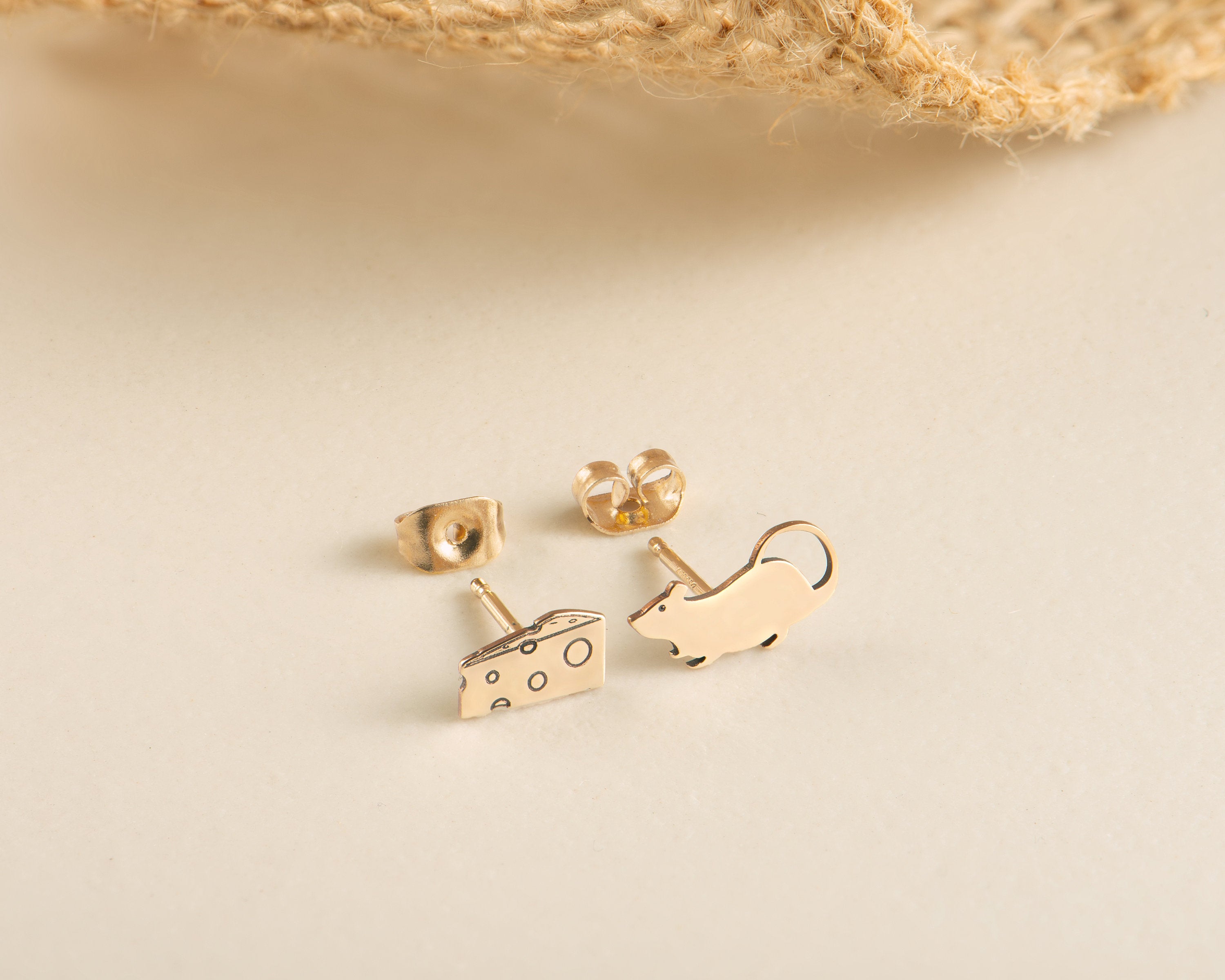 Mouse And Cheese Stud Earrings