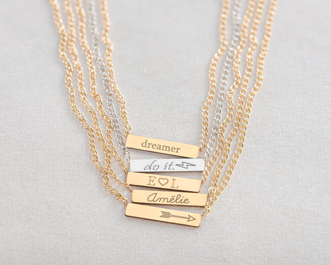 Tiny Bar Necklace w/ Curb Chain